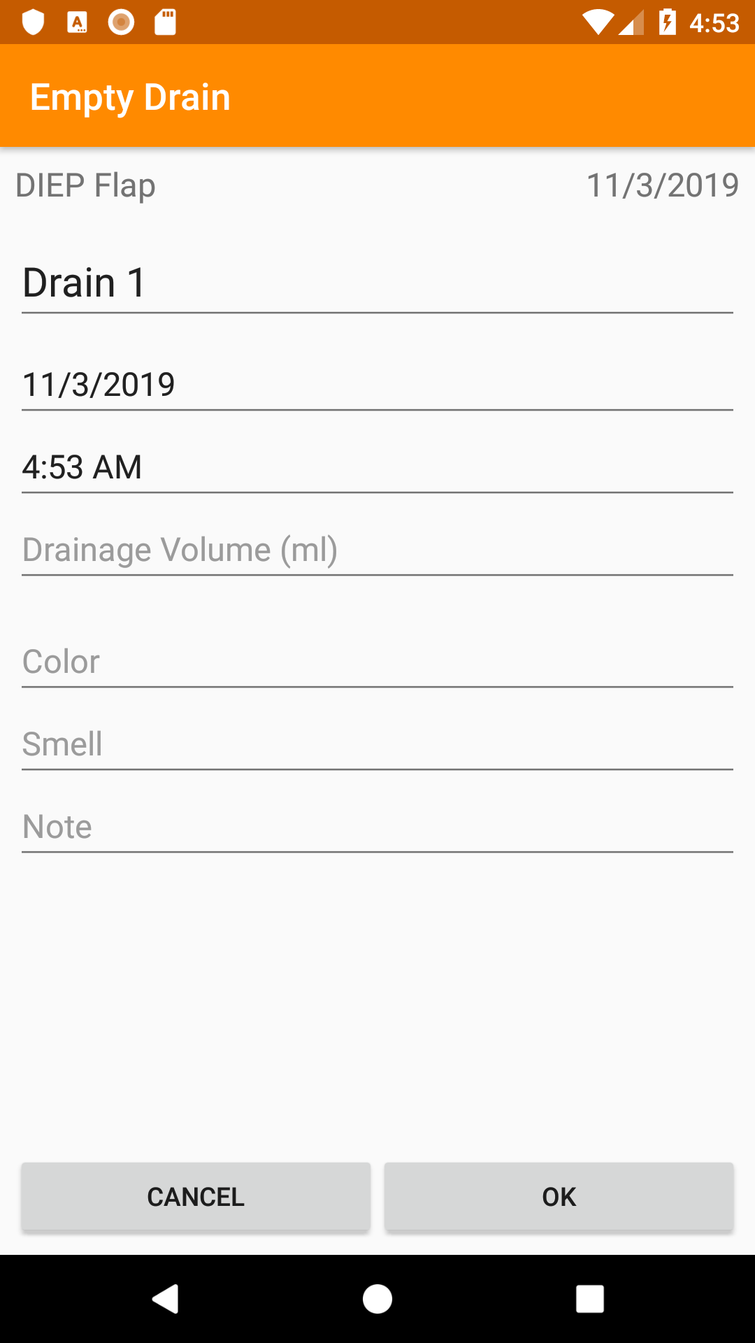 Output entry form